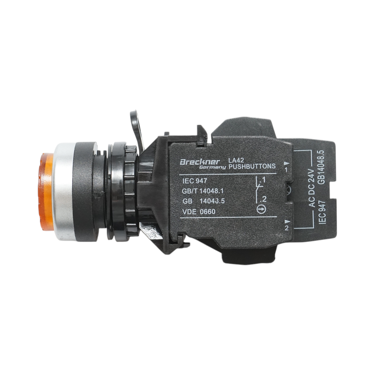 Buton comanda iluminat convex LED 24V AC/DC galben cu revenire 1NO+1NC, 10A/600V AC, 1A/250V DC LA42 Breckner Germany – imagine 4