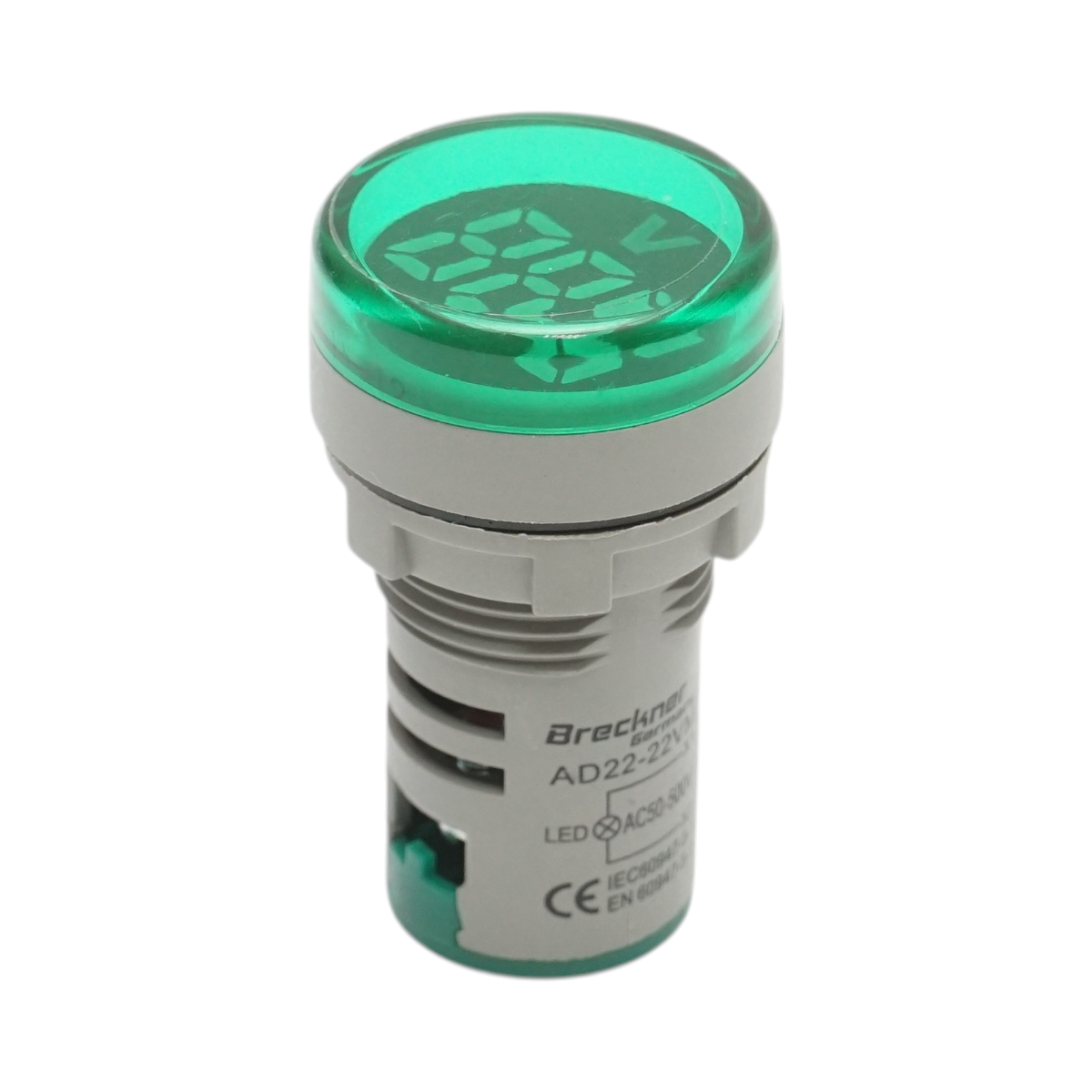 Indicator digital ampermetru LED verde 50-500V AC Ø 22mm Breckner Germany