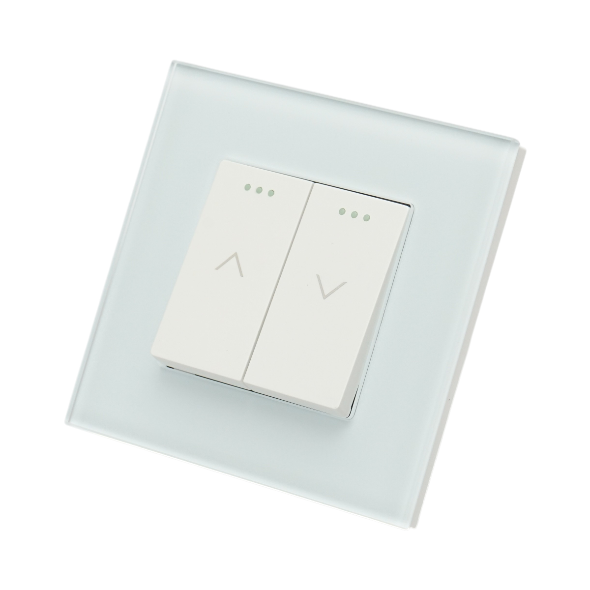 Intrerupator jaluzele dublu alb incastrat 220V, 16AX, indicator luminos, rama sticla 86x86x34mm