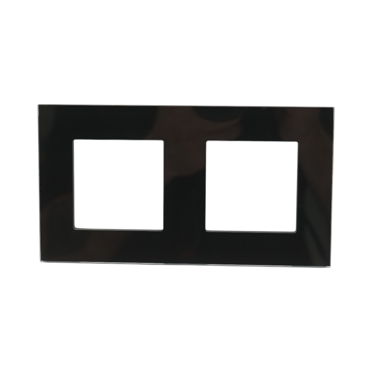 Rama dubla sticla neagra priza si intrerupator 86x157mm