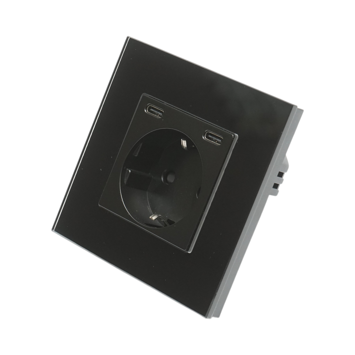 Priza schuko neagra 220V, 16A, 2xUSB-C 20W incarcare rapida, rama sticla 86x86x34mm