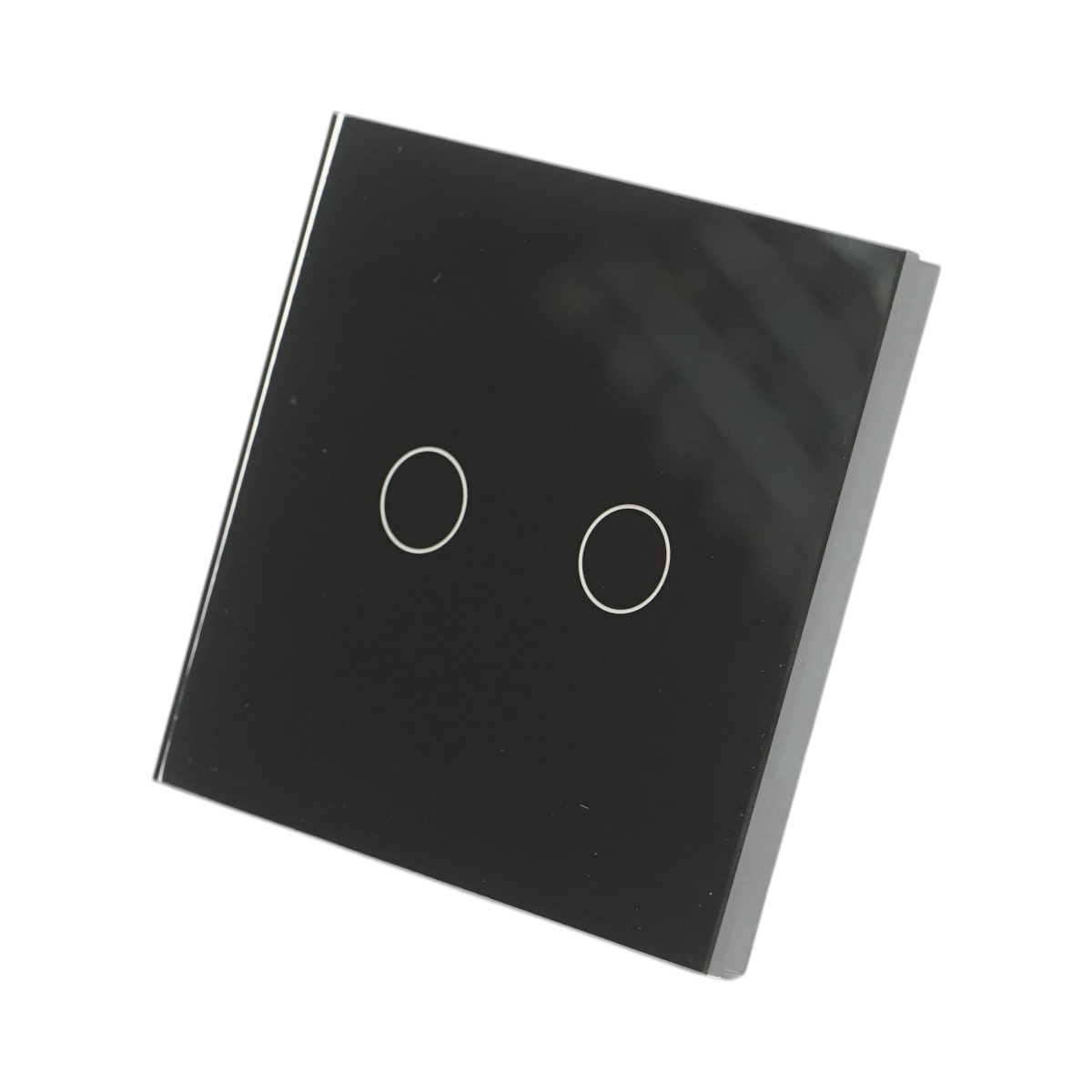 Intrerupator touch dublu cap scara negru 220V, indicator luminos, rama sticla 86x86x34mm