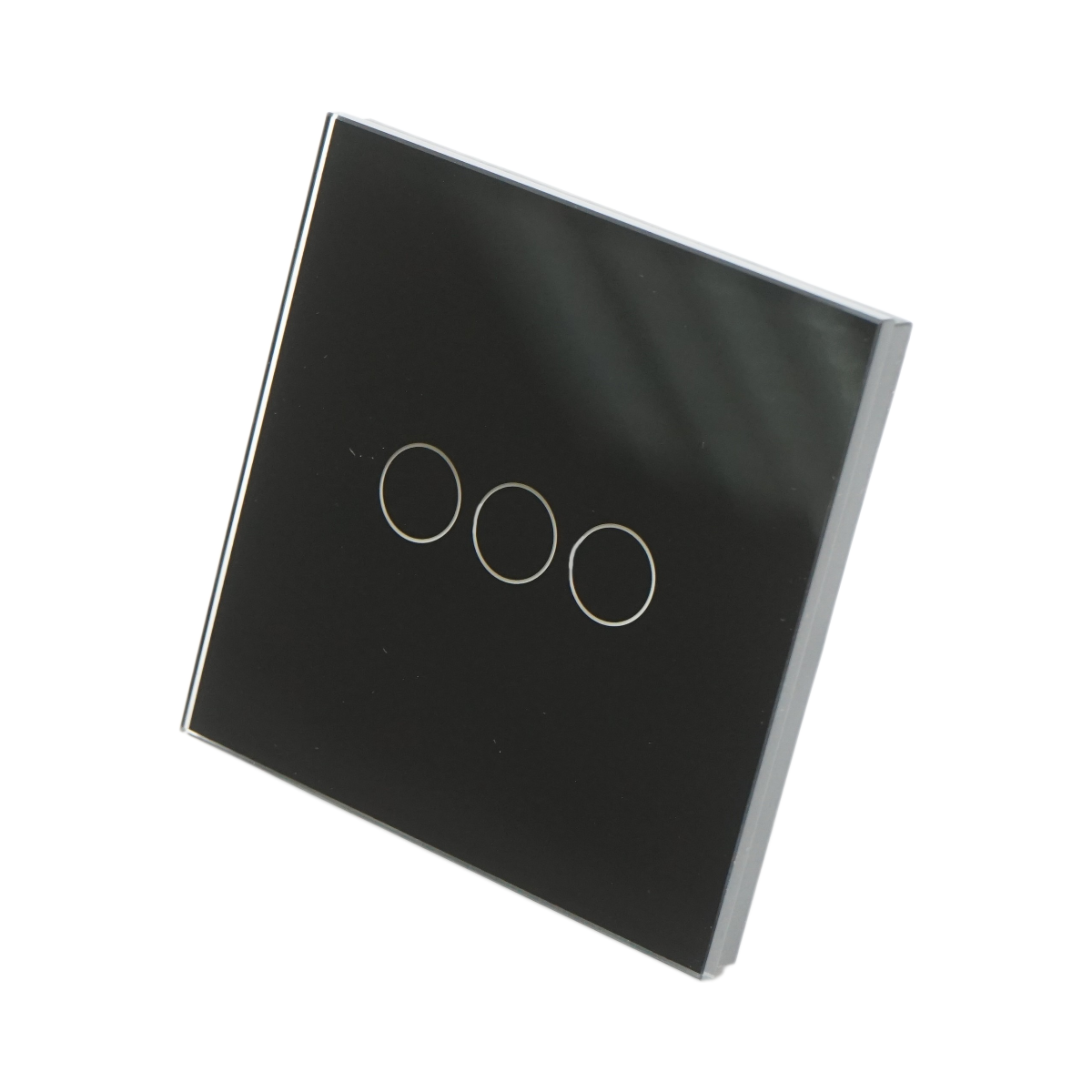 Intrerupator touch triplu cap scara negru 220V, indicator luminos, rama sticla 86x86x34mm