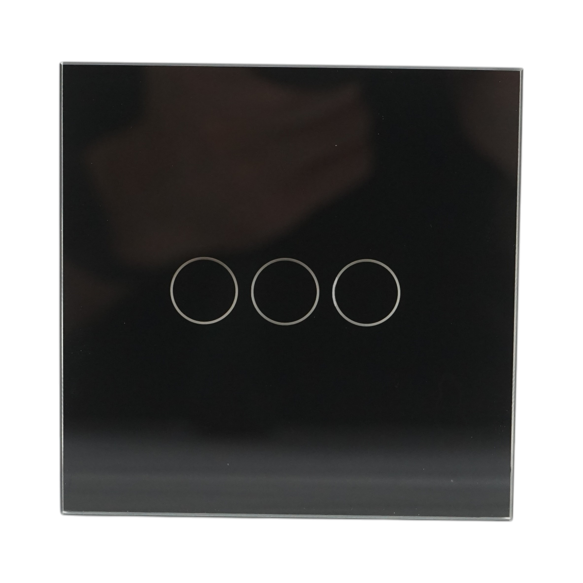 Intrerupator touch triplu cap scara negru 220V, indicator luminos, rama sticla 86x86x34mm – imagine 2