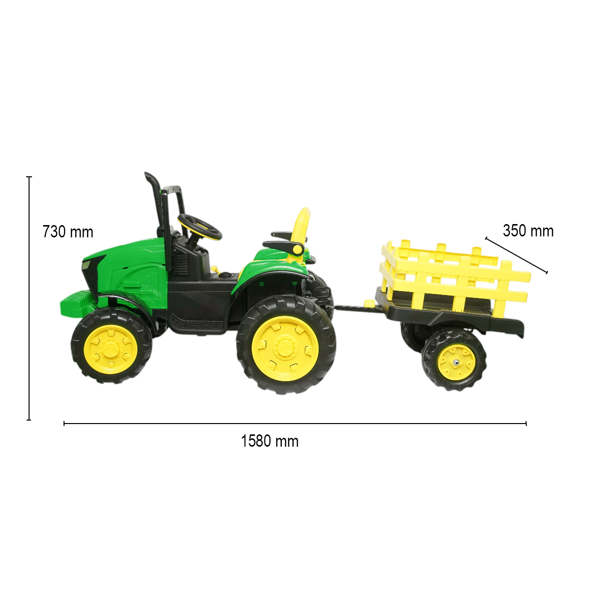 Tractor electric cu remorca, telecomanda si baterie pentru copii 1580x580x730mm