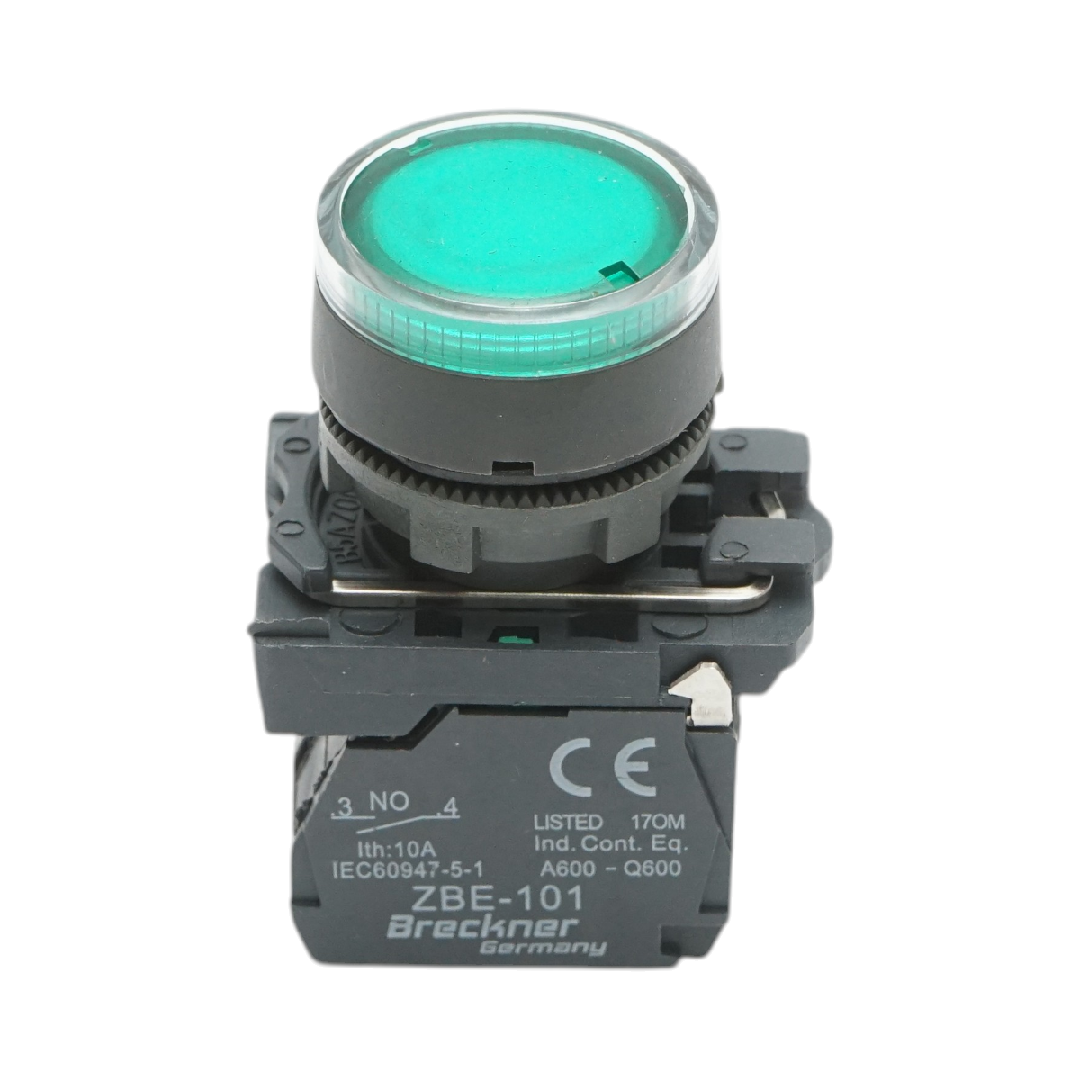 Buton comanda cu revenire si semnalizare LED verde 1NO+1NC, 220V/10A, TB5 Breckner Germany