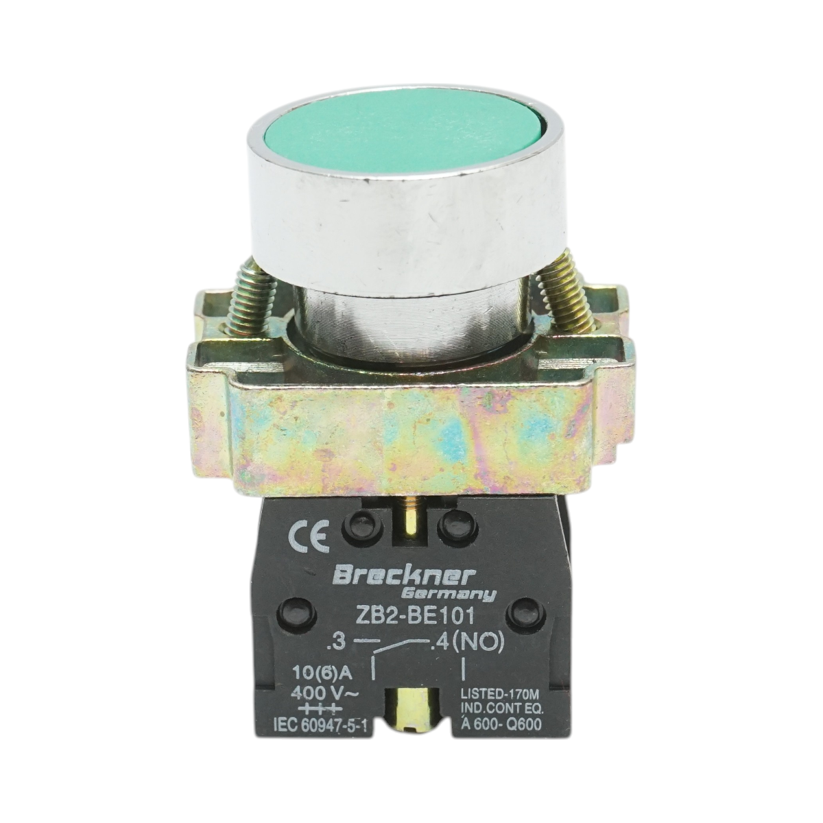 Buton comanda metalic verde cu revenire 1NO, 400V/10A, LAY5 Breckner Germany