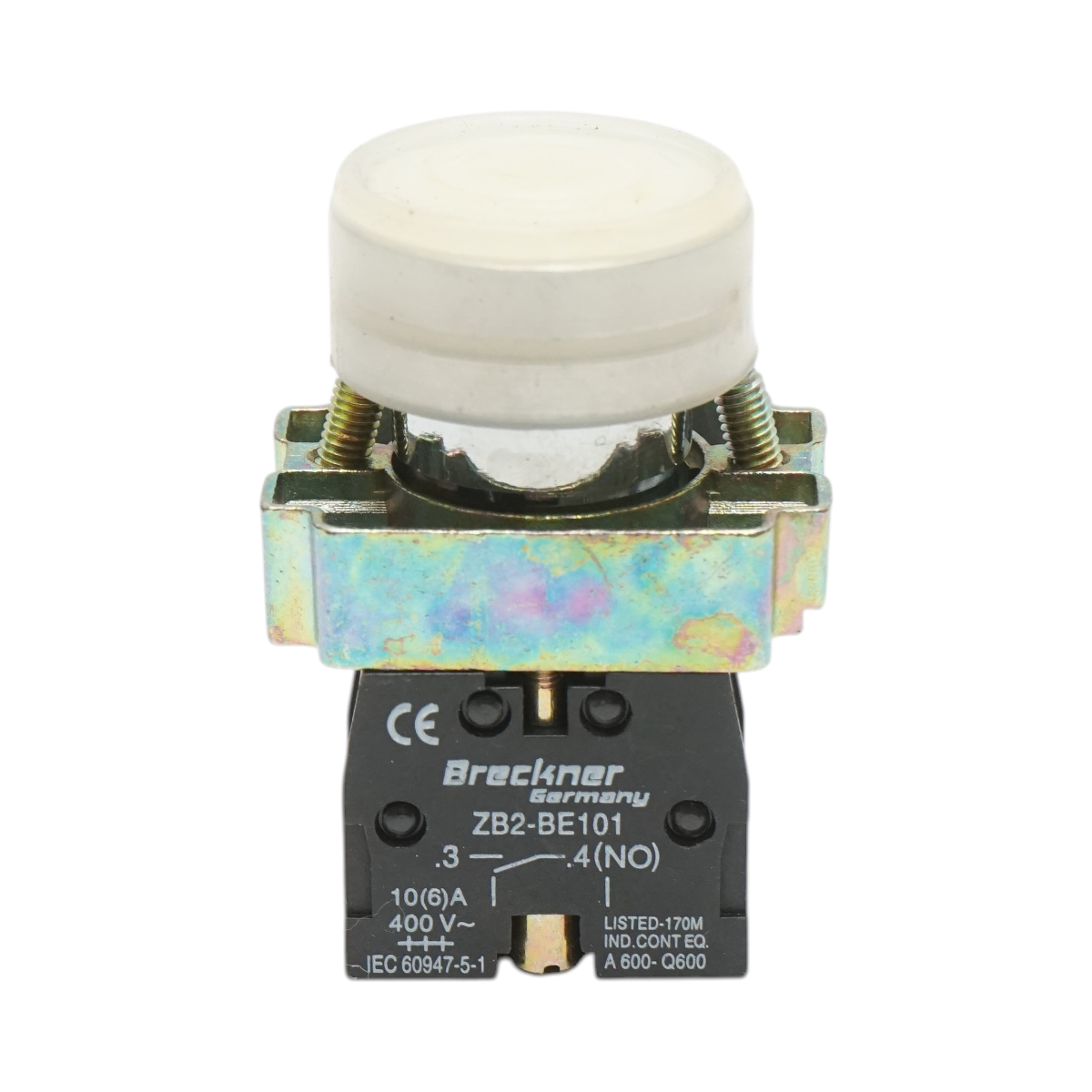 Buton comanda alb cu capac protectie IP65, 1NO, 400V/10A, LAY5 Breckner Germany