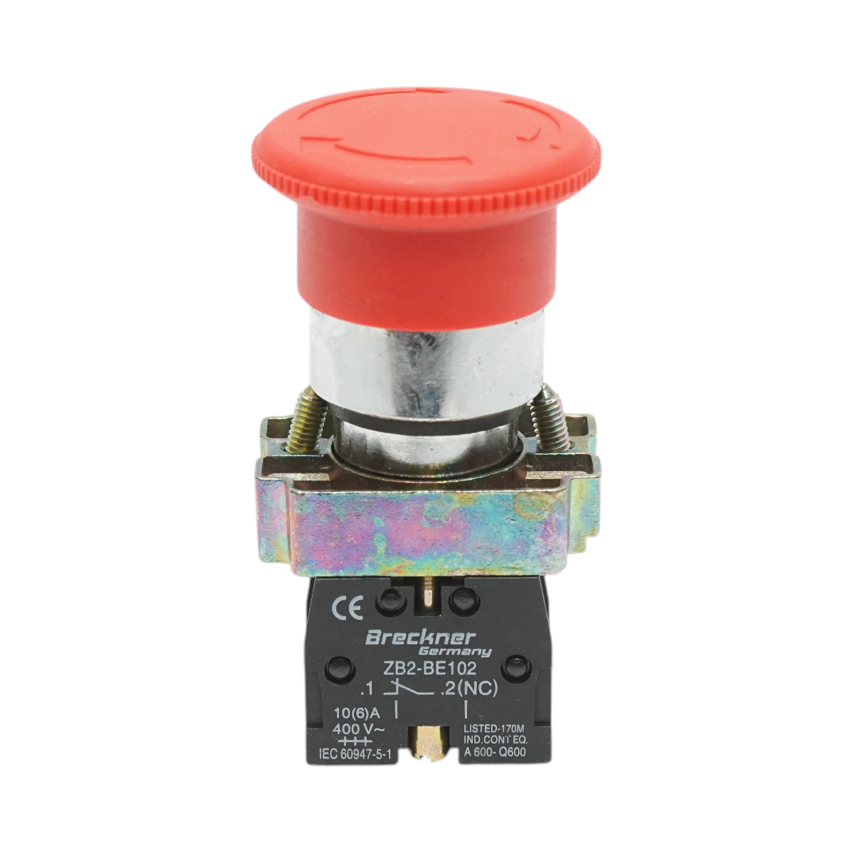 Buton comanda oprire de urgenta rosu cu deblocare prin rasucire 40mm, 1NC, 400V/10A, LAY5 Breckner Germany