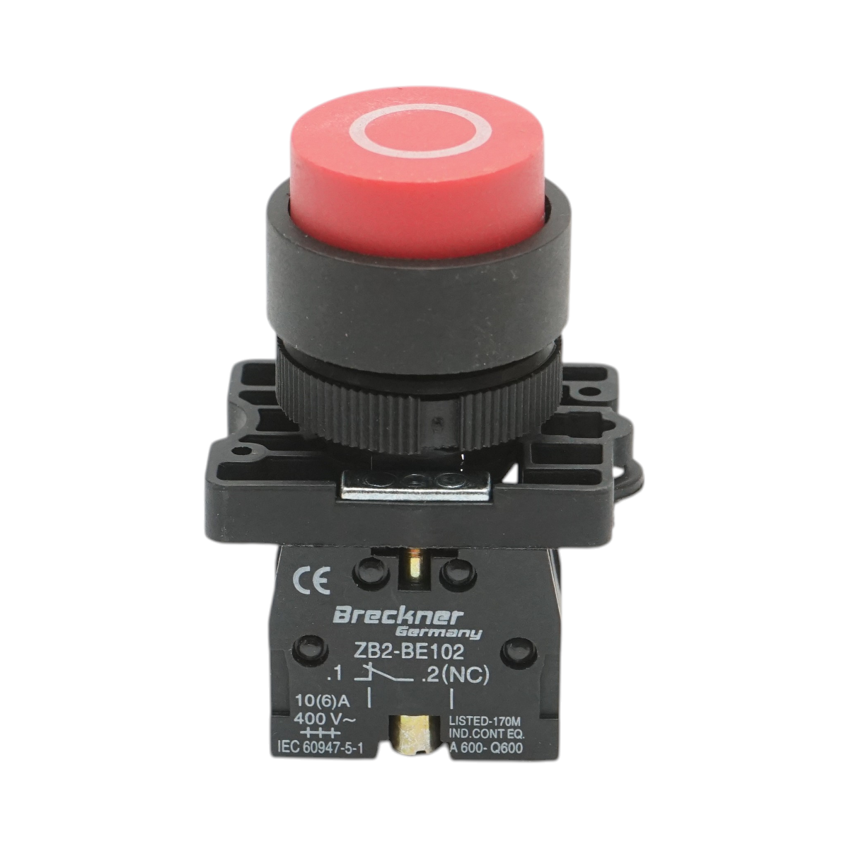 Buton comanda convex STOP rosu cu revenire 1NC, 400V/10A LAY5 Breckner Germany