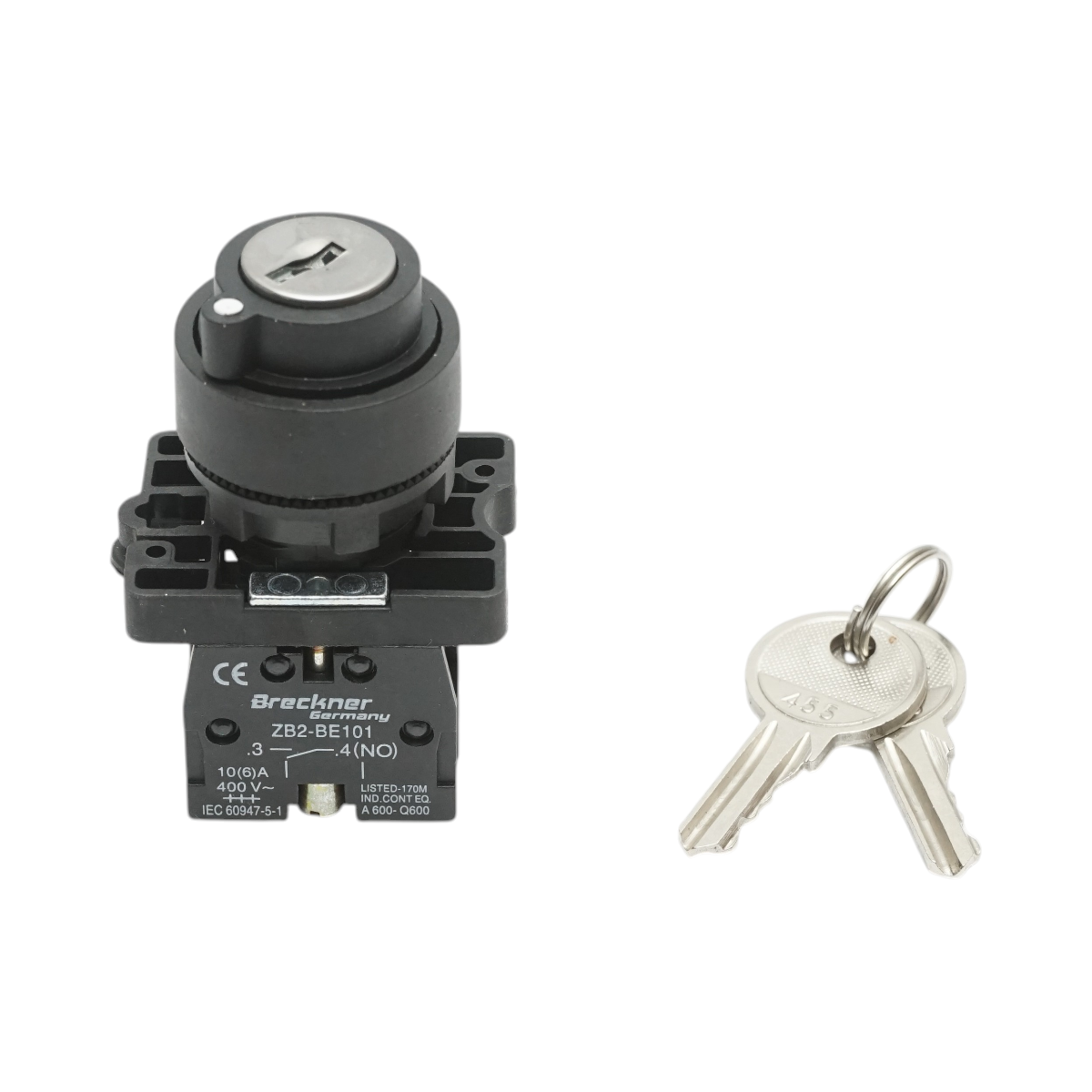 Selector 2 pozitii cu retinere si cheie 1NO, 400V/10A, LAY5-EG21 Breckner Germany