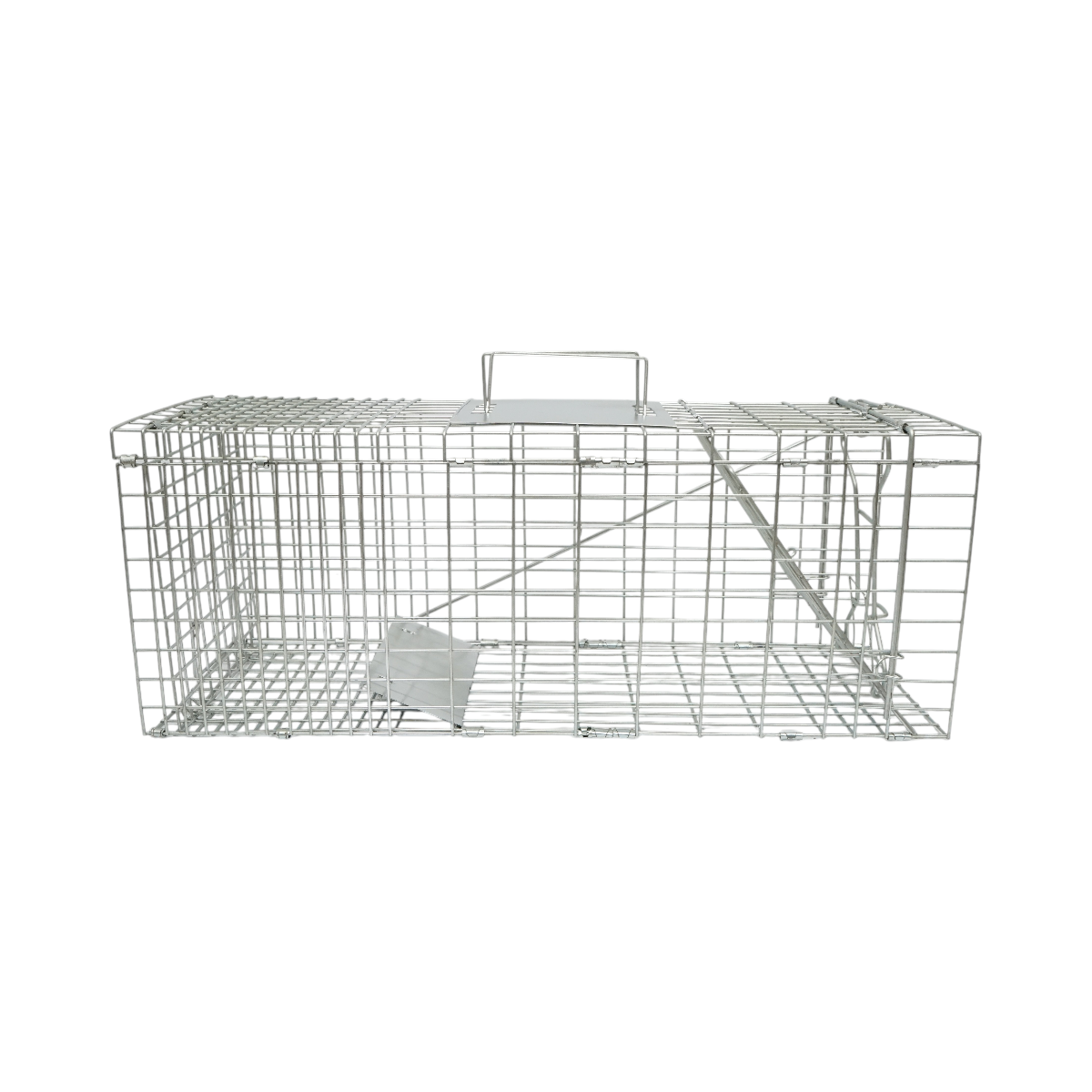 Capcana metalica robusta tip colivie pentru capturarea animalelor salbatice 66x25x25cm