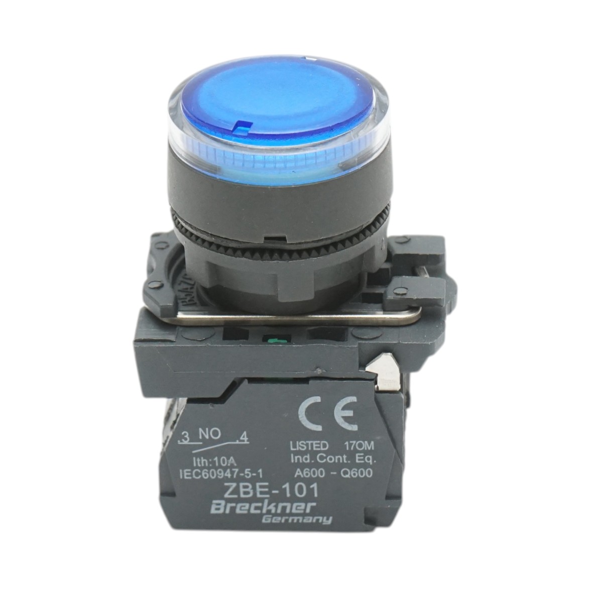 Buton comanda cu revenire si semnalizare LED albastru 1NO+1NC, 24V/10A TB5 Breckner Germany