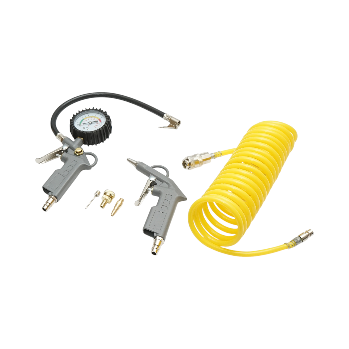 Set 6 piese aer comprimat cu furtun spiralat 5m, pistol umflat, suflat aer, ac mingi si adaptoare