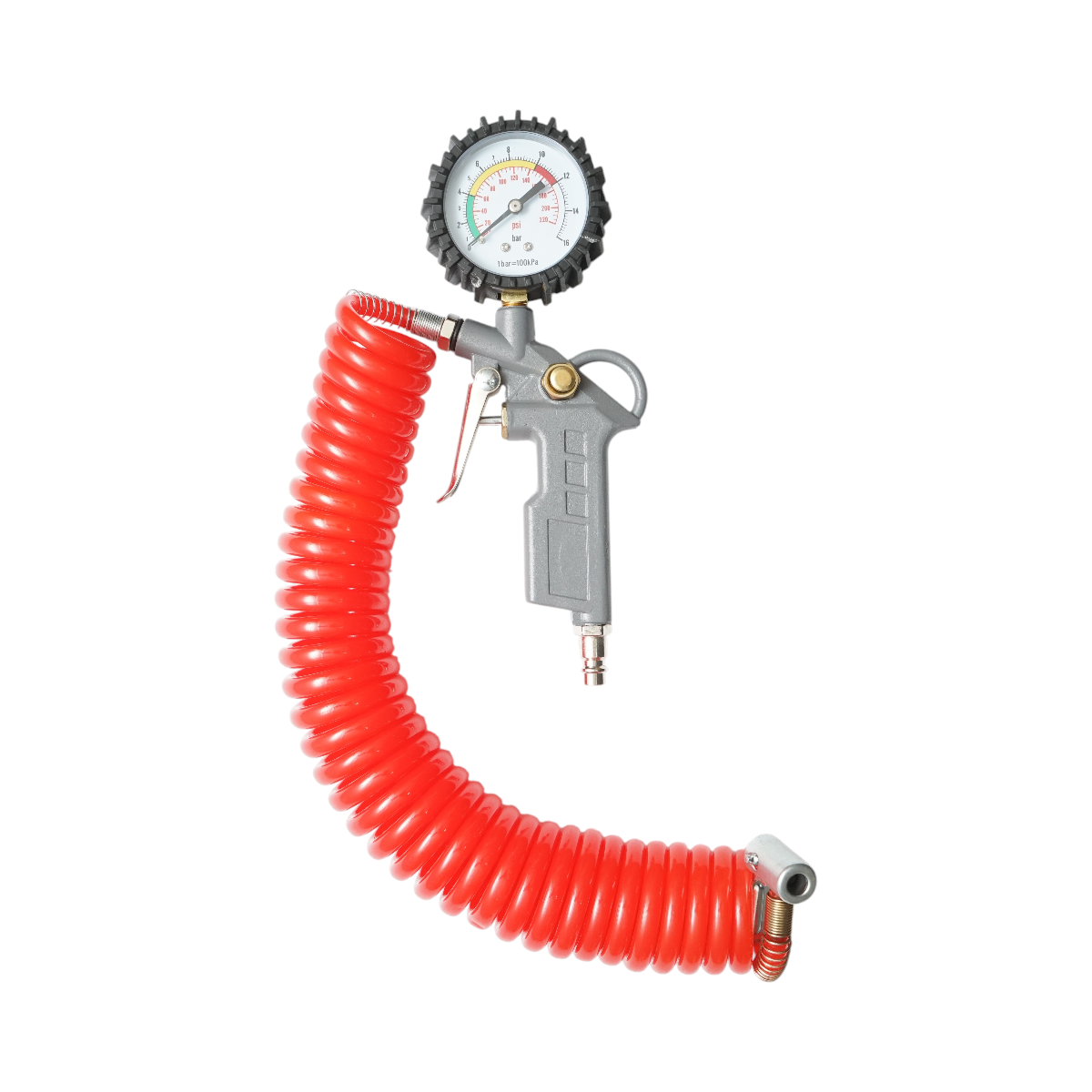 Pistol umflat roti cu furtun spiralat 5m si manometru mecanic 0-16 bar