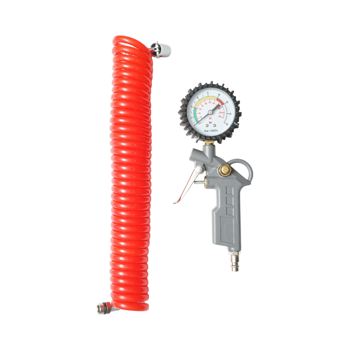 Pistol umflat roti cu furtun spiralat 5m si manometru mecanic 0-16 bar – imagine 2