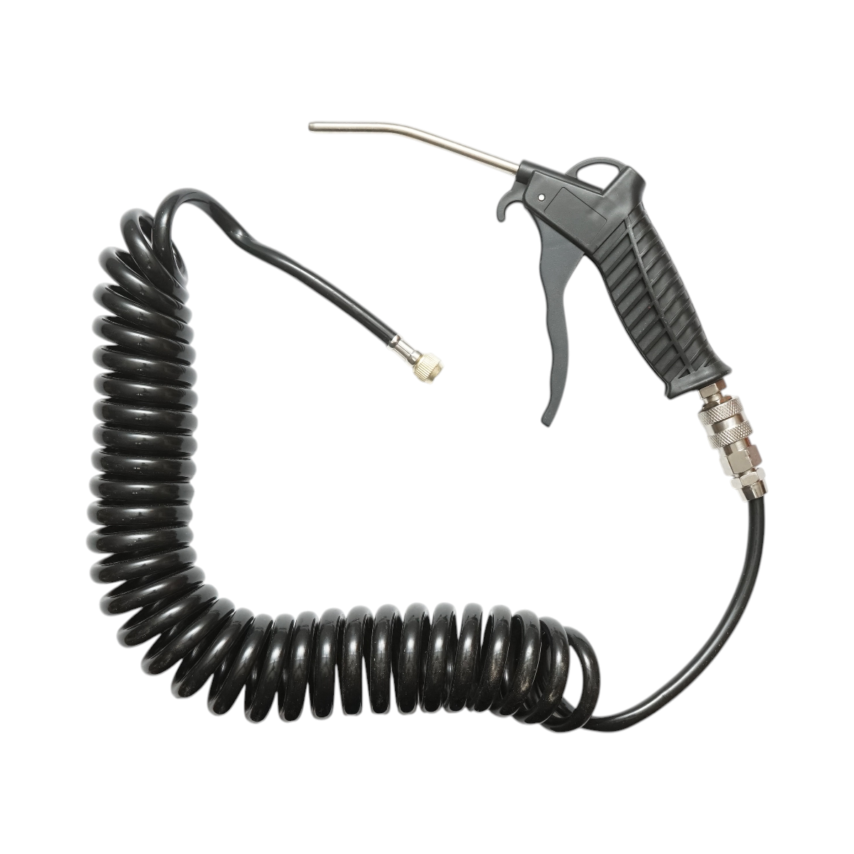 Pistol suflat aer comprimat cu duza 120mm, furtun spiralat 5m si cupla rapida mama 1/4