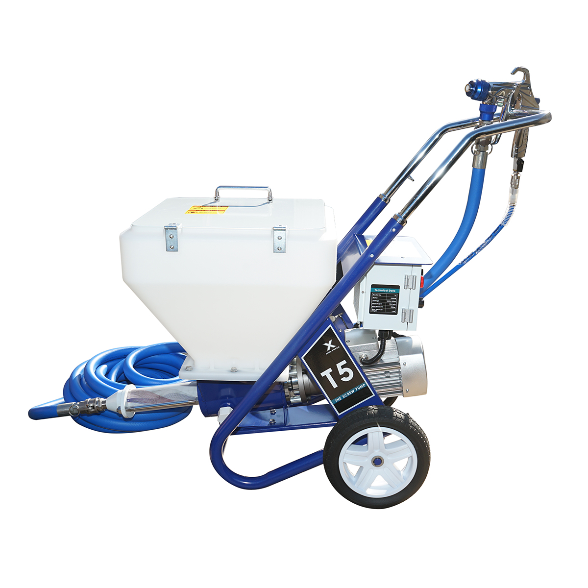 Pompa de glet si tencuiala decorativa airless T5 2.2kW, 220V, debit 15 L/min, granulatie 3mm, presiune 20 bar