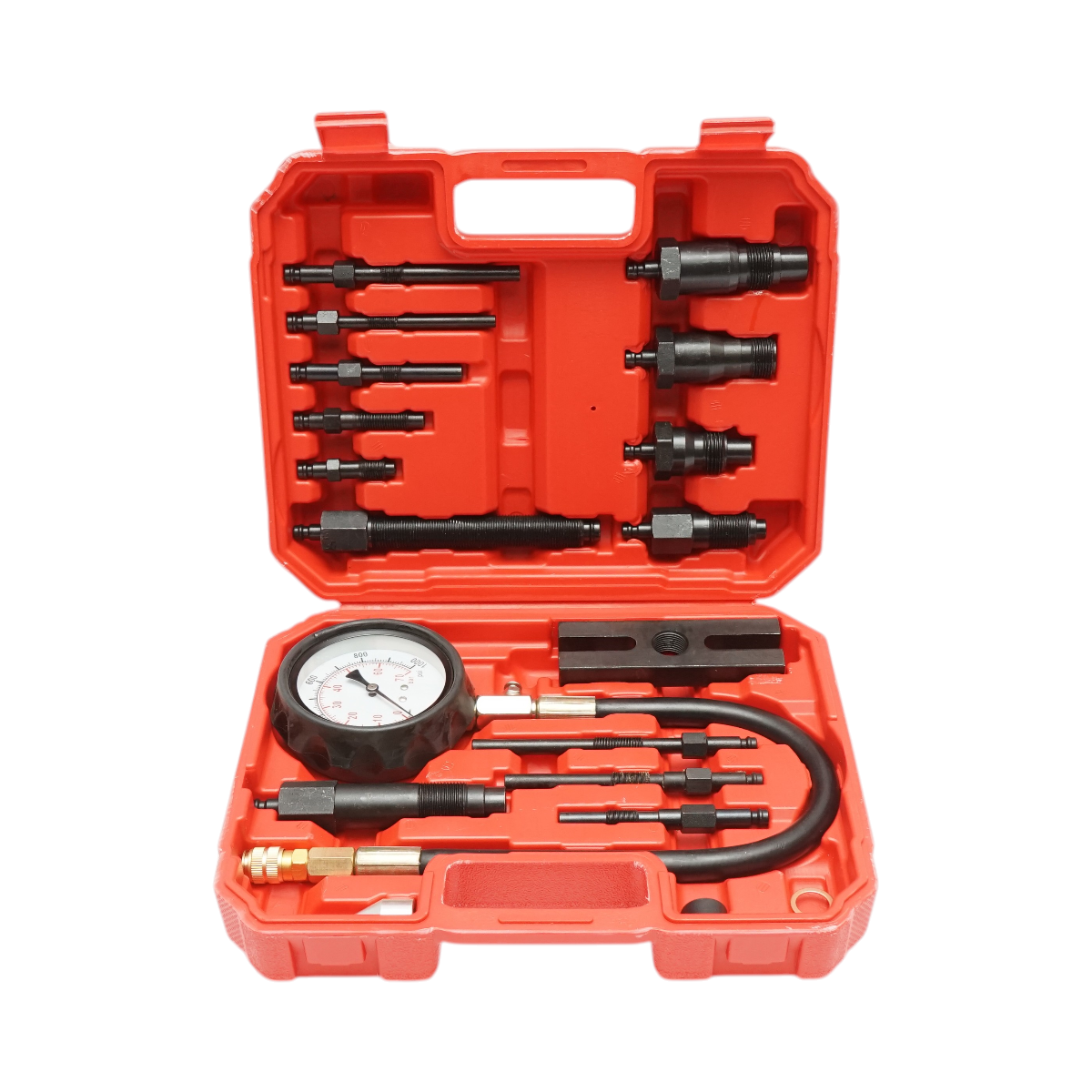 Trusa tester compresie motoare diesel cu manometru mecanic 0-70 bar 19 piese