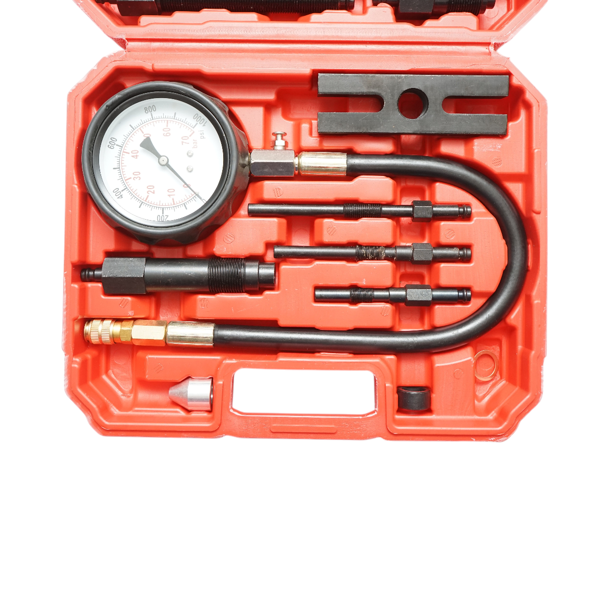 Trusa tester compresie motoare diesel cu manometru mecanic 0-70 bar 19 piese – imagine 4