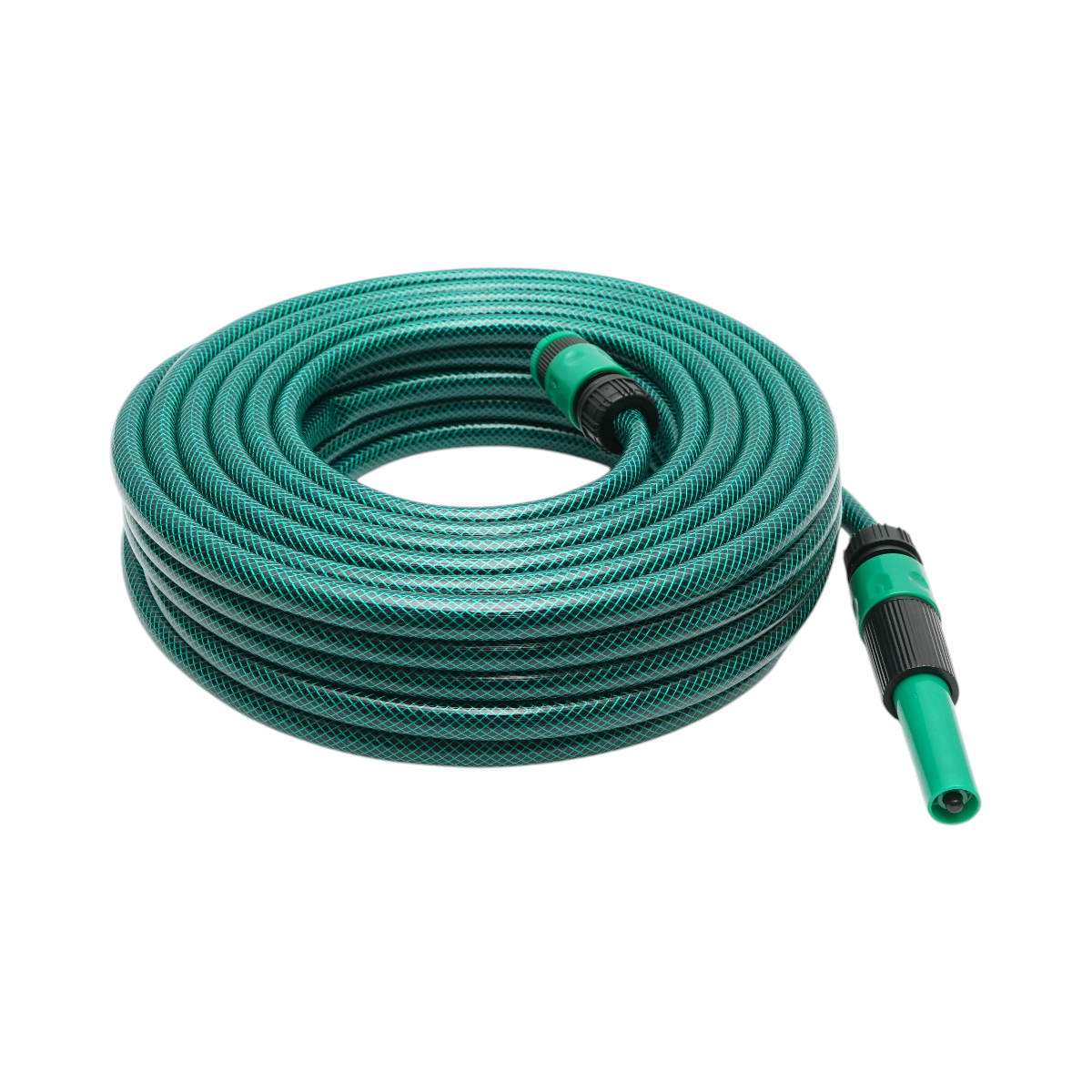 Set rola 20m furtun gradina PVC impletit 1/2 inch cu duza stropit reglabila, conectori si adaptor robinet 3/4-1/2 inch Breckner Germany