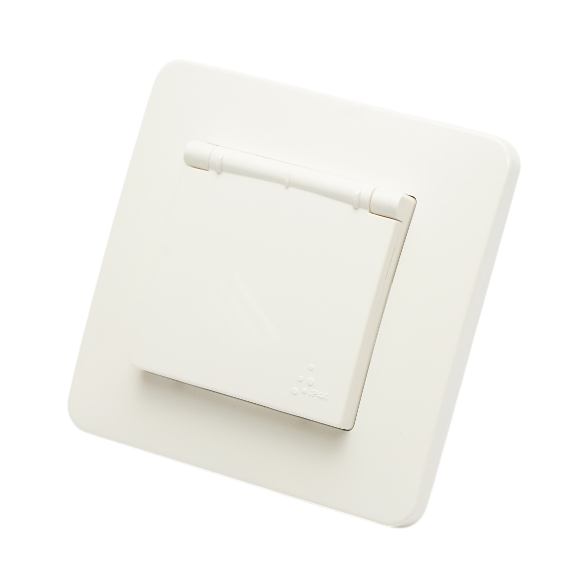 Priza schuko alba incastrata 220V, 16A, PC cu capac de protectie IP44 80x80mm