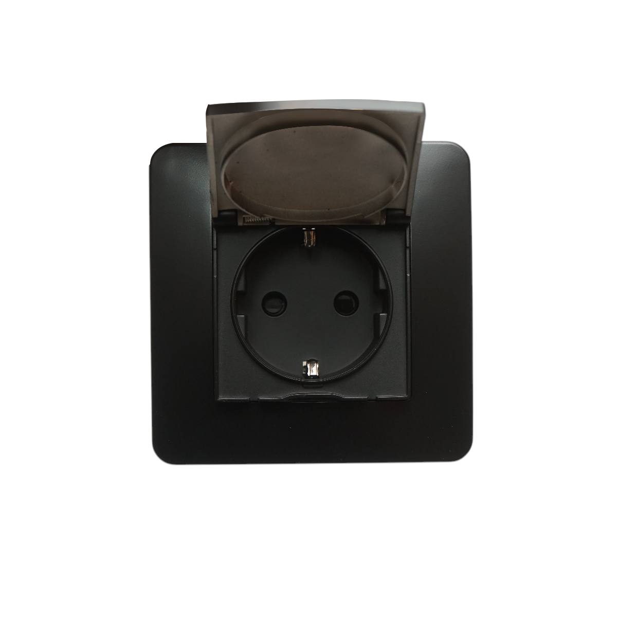 Priza schuko neagra incastrata 220V, 16A, PC cu capac de protectie IP44 80x80mm – imagine 4