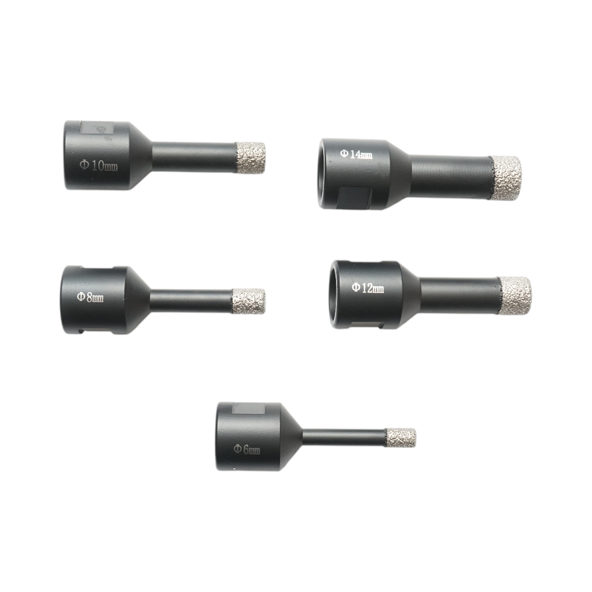 Set 5 carote diamantate 6, 8, 10, 12, 14mm, filet interior M14 pentru placi ceramice, marmura, granit Breckner Germany – imagine 6