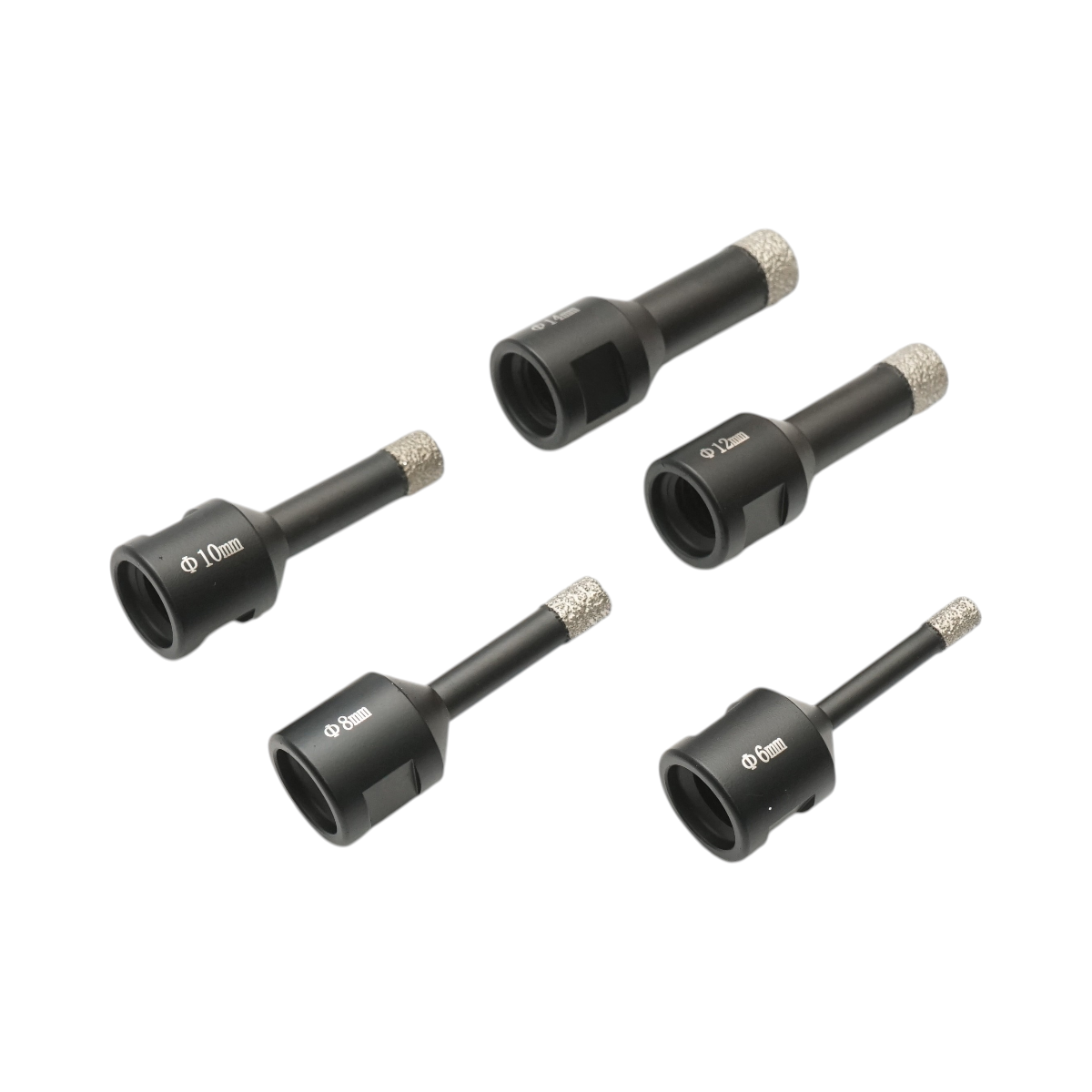 Set 5 carote diamantate 6, 8, 10, 12, 14mm, filet interior M14 pentru placi ceramice, marmura, granit Breckner Germany – imagine 7