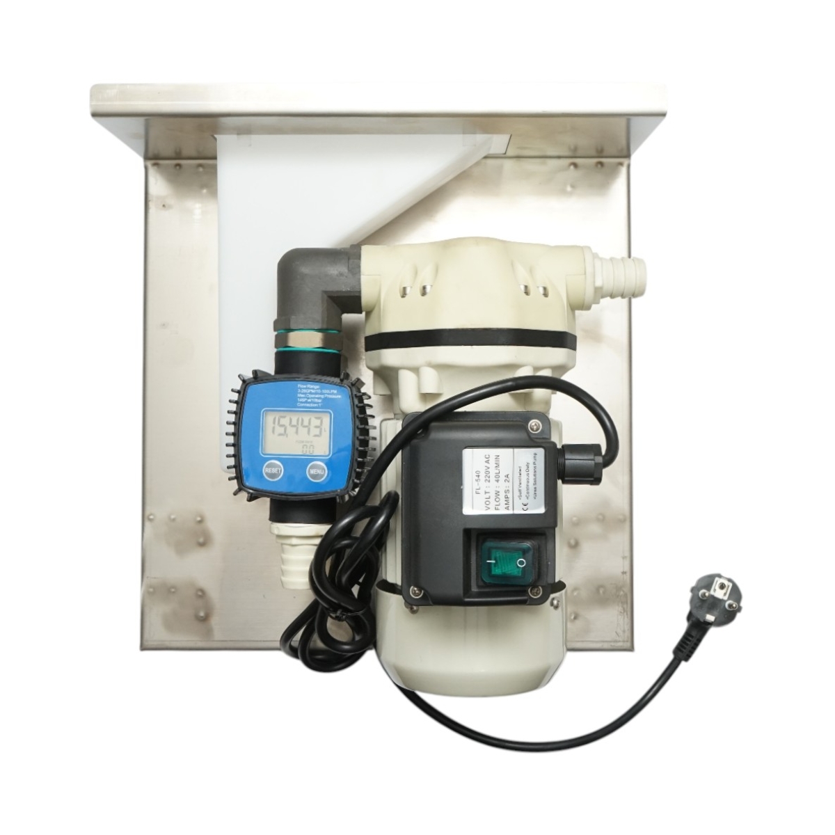 Kit pompa transfer solutie uree 220V, 400W, debit 40L/min, contor digital, furtun transfer 2m, alimentare 4m si pistol IP55 Breckner Germany – imagine 4
