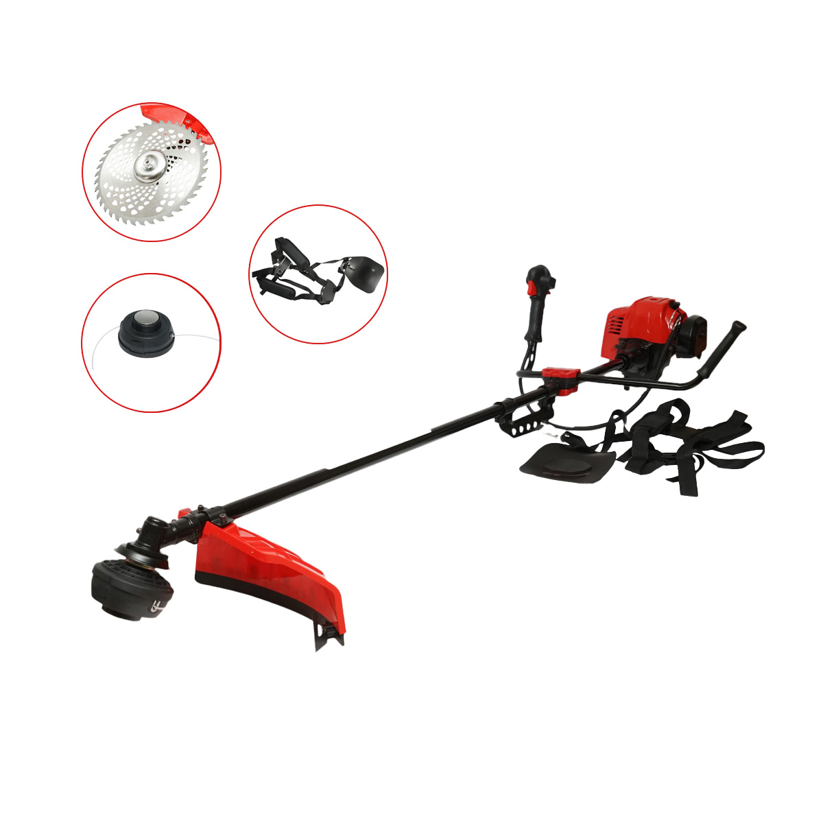 Motocoasa pe benzina profesionala Premium 3CP, 2T 52cc, turatie 7500rpm, disc 40T, tambur fir, kit accesorii incluse THOR