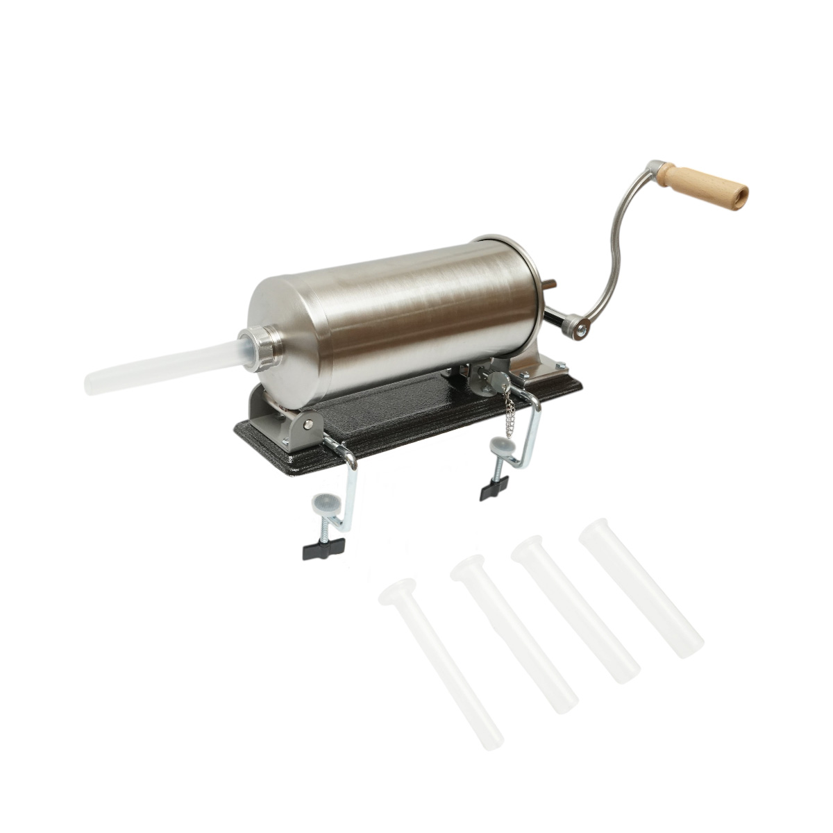 Masina de umplut carnati orizontala inox 3kg, 4 palnii 15, 19, 22, 25mm incluse