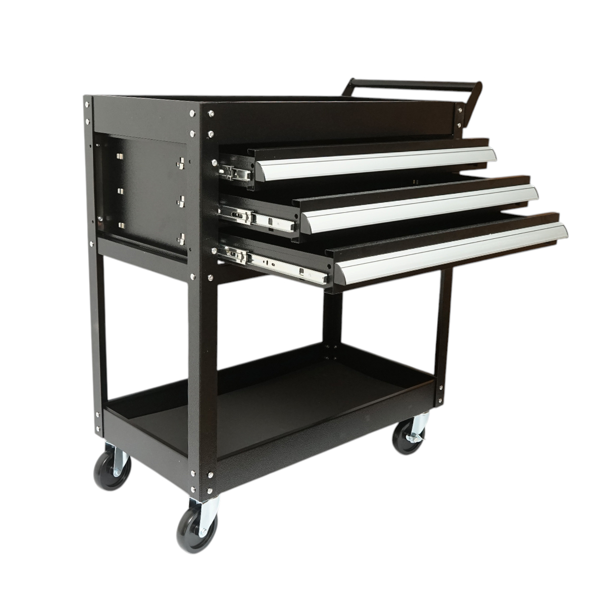 Carucior scule atelier metalic pe roti cu 2 rafturi si 3 sertare 775x410x895mm Breckner Germany – imagine 2