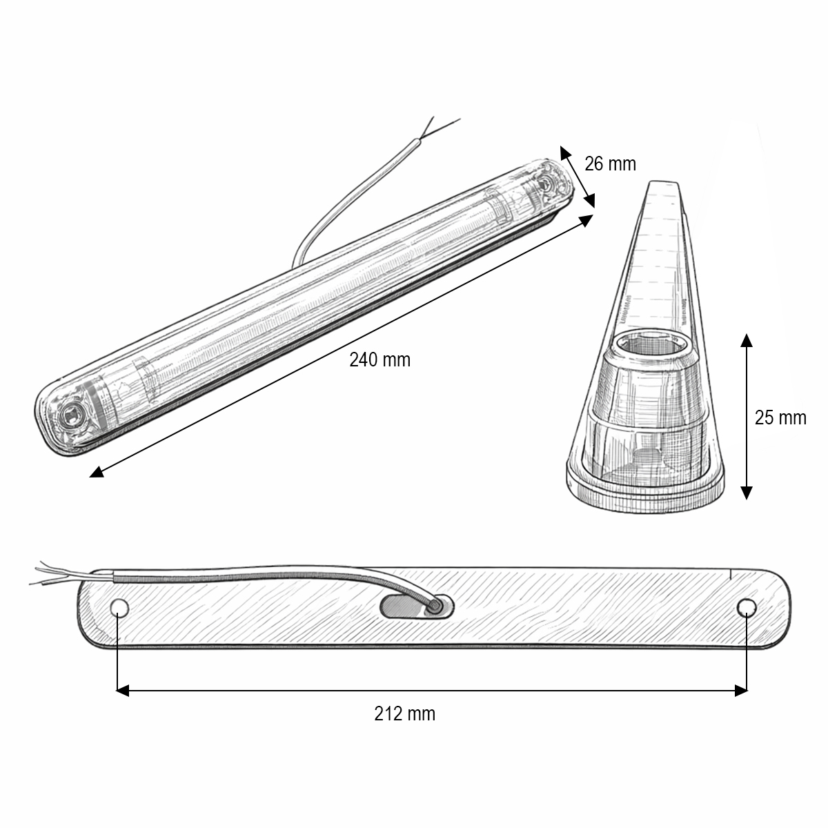 Lampa pozitie cabina camion LED 24V galbena 6 LED-uri 240x26x25mm Breckner Germany – imagine 6
