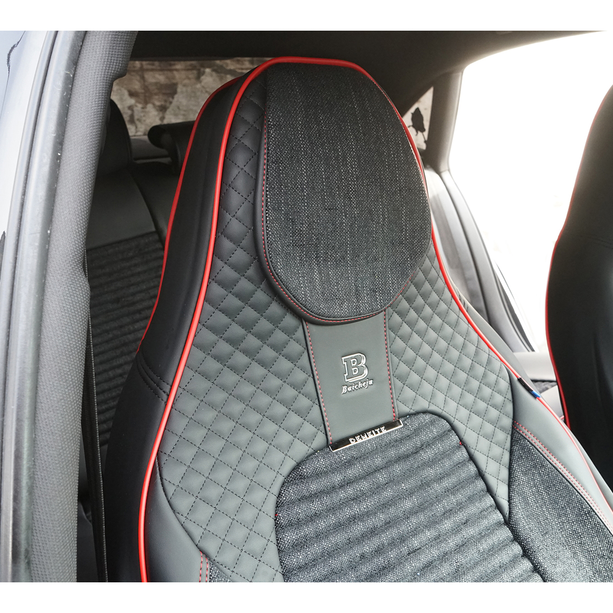 Set huse scaune auto Premium Crem-Gri 9 piese