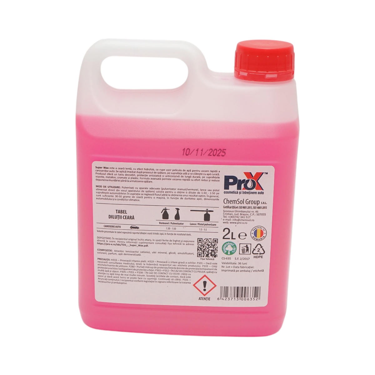 Ceara auto lichida hidrofoba concentrata profesionala Super Wax Pro-X 2L – imagine 3