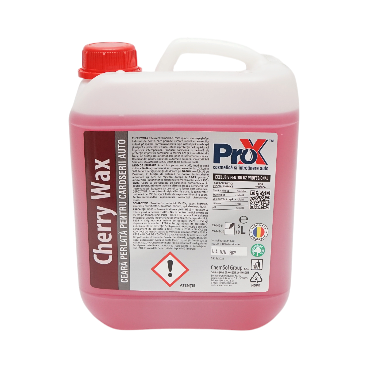 Ceara auto lichida perlata hidrofoba profesionala Cherry Wax Pro-X 5L
