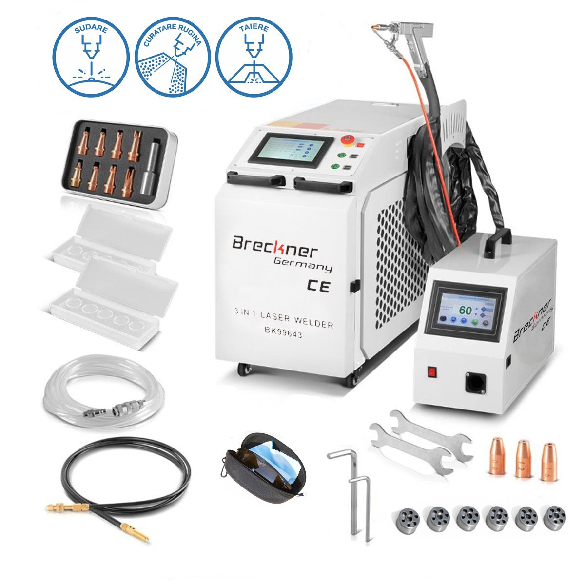 Aparat de sudura cu fibra laser 3 in 1 sudura, taiere, curatare 1500W profesional Breckner Germany