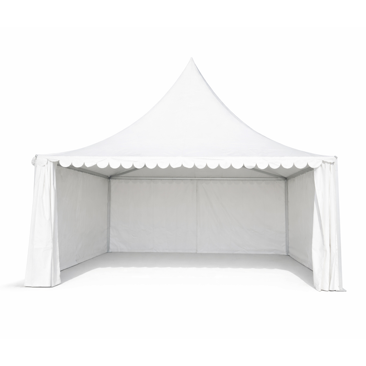 Cort evenimente pavilion tip pagoda 6x6m, alb impermeabil UV, acoperis PVC 950g/m2, cadru aluminiu 64x64x3mm