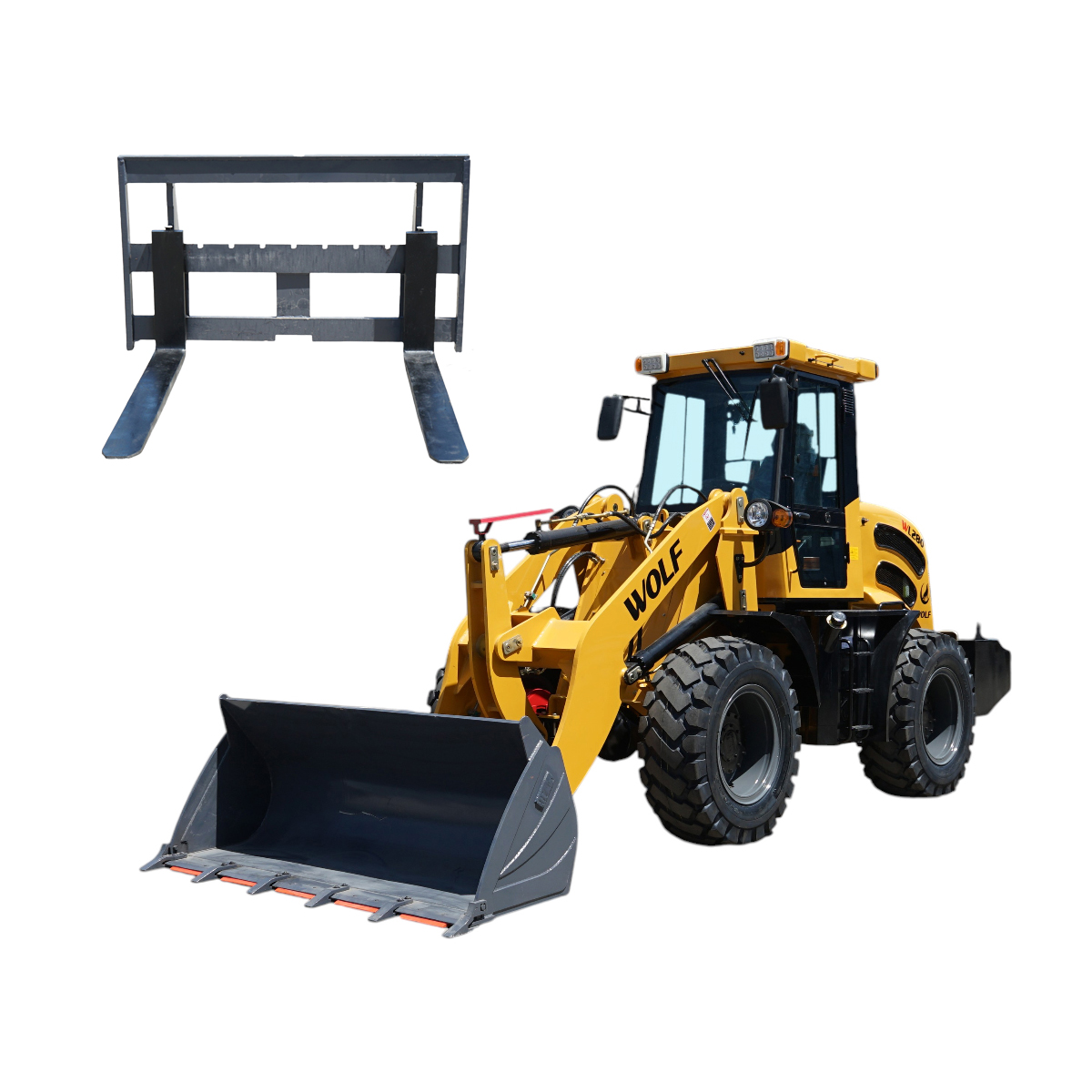 Incarcator frontal WOLF 6.5T, 4x4, motor YTO 115CP cu turbo, cupa frontala 1.5m3, furci paleti 1200x120mm WOLF