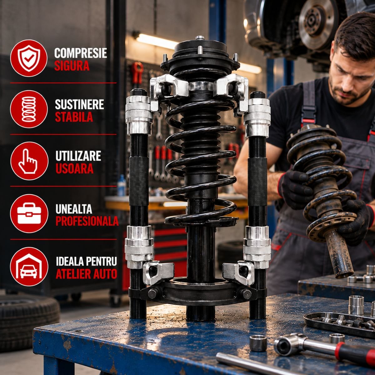 Trusa compresor arcuri elicoidale suspensie auto 1200kg 23-280mm profesionala Breckner Germany – imagine 5