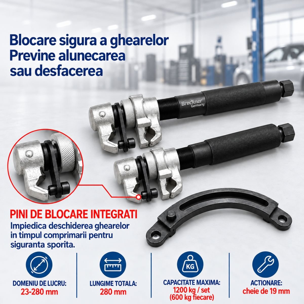 Trusa compresor arcuri elicoidale suspensie auto 1200kg 23-280mm profesionala Breckner Germany – imagine 7