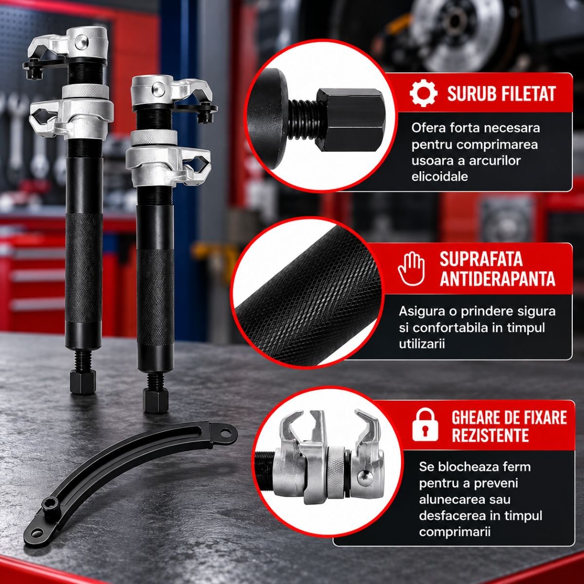 Trusa compresor arcuri elicoidale suspensie auto 1200kg 23-280mm profesionala Breckner Germany – imagine 8