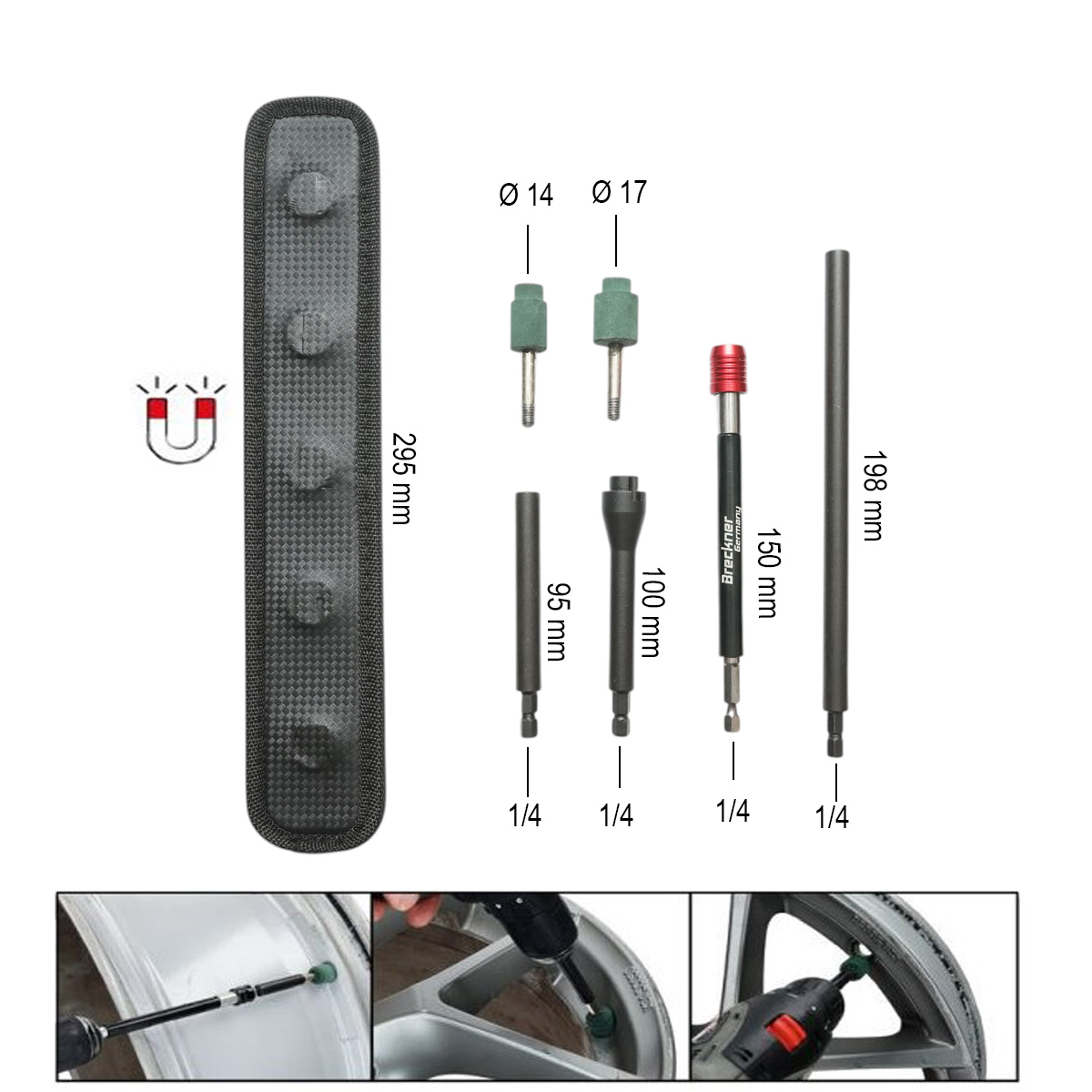 Set freza curatare locas valva janta auto tubeless 7 piese Breckner Germany – imagine 3
