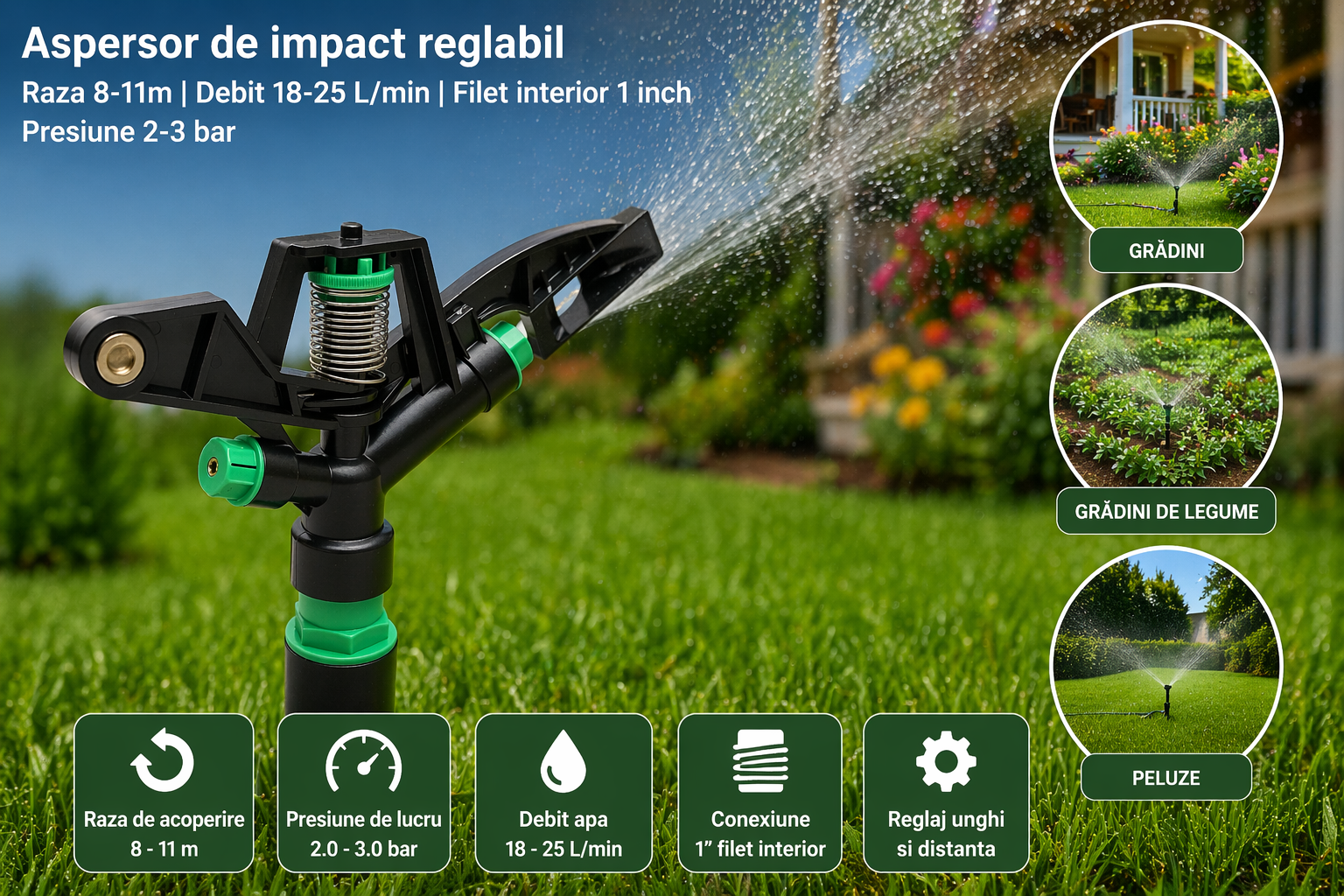 Aspersor impact reglabil 1 inch Breckner Germany