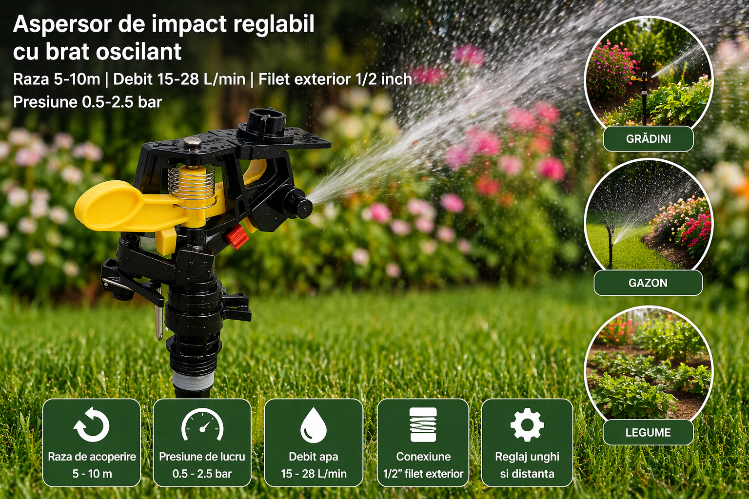 Aspersor impact reglabil 1 inch Breckner Germany