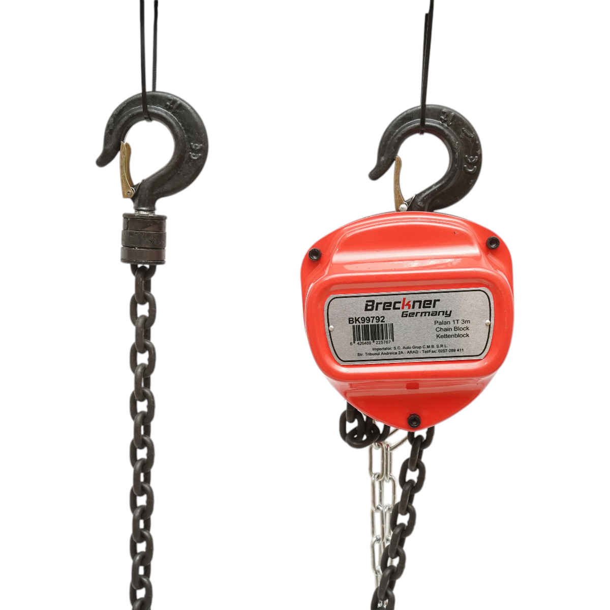 Palan manual cu lant 3m, sarcina maxima 1000kg, carlig cu siguranta 1T Breckner Germany – imagine 2