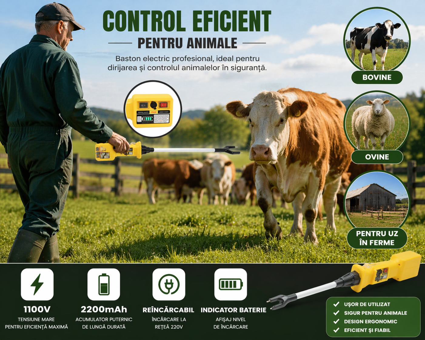 Baston electric animale profesional 1100V Breckner Germany