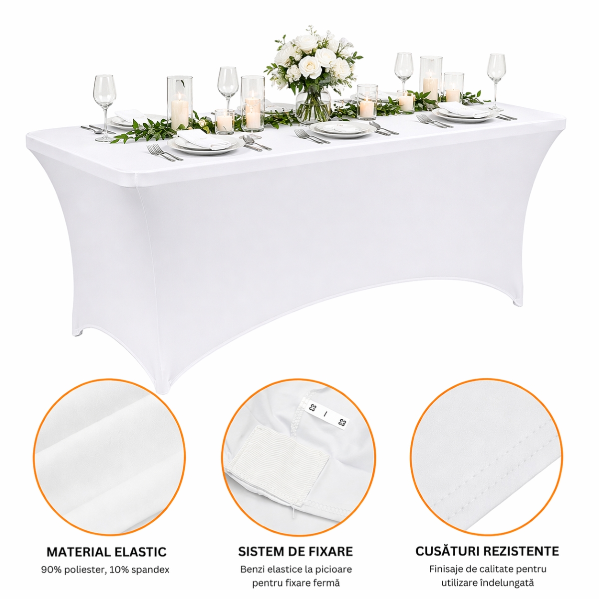 Husa masa elastica alba dreptunghiulara 180x70x74cm