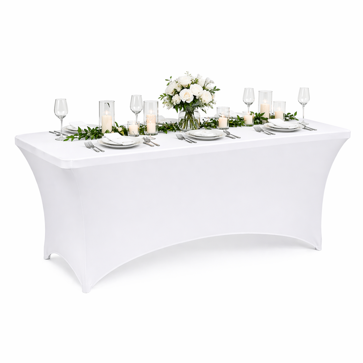 Husa masa elastica alba dreptunghiulara 120x60x74cm